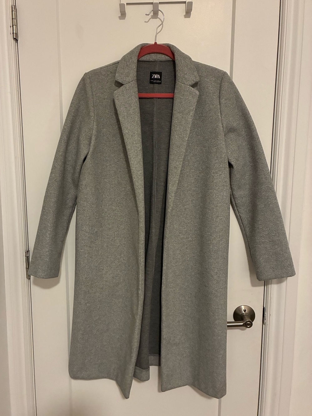 Zara Light Gray Women's Long Open-Front Coat in Size M